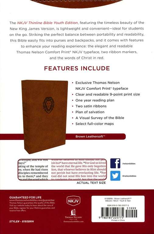 NKJV Thinline Comfort Print Youth Bible--Leathersoft