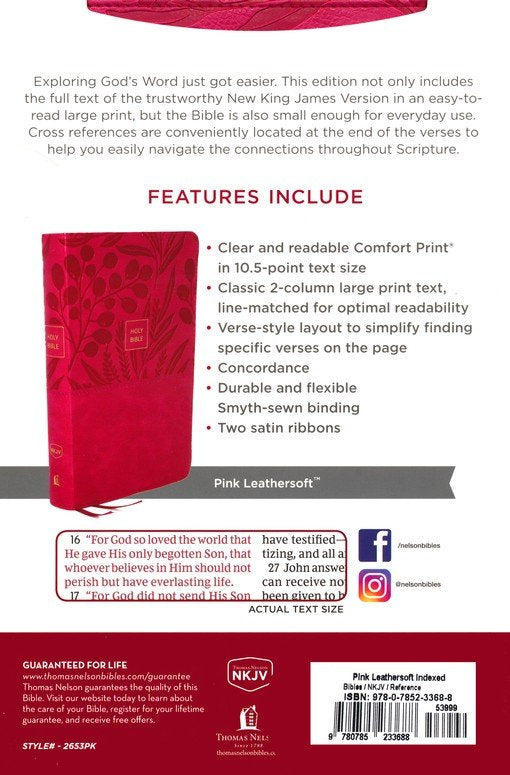 NKJV Personal-Size Large-Print Reference Bible, Comfort Print--soft leather-look, pink (indexed, red letter)