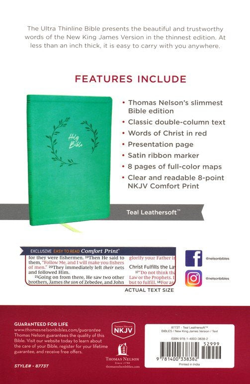 NKJV Value Ultra Thinline Bible, Comfort Print--soft leathersoft, teal