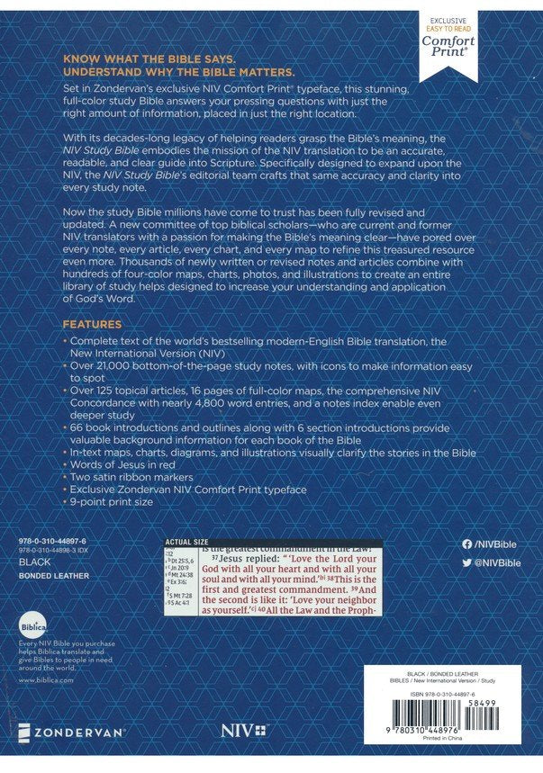 NIV Study Bible, Fully Revised Edition--bonded leather, black (red letter)