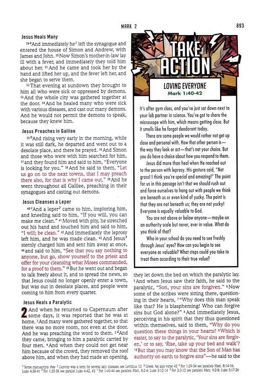 The Action Bible Study Bible ESV, Leathersoft, Blue, Full Color, Leathersoft