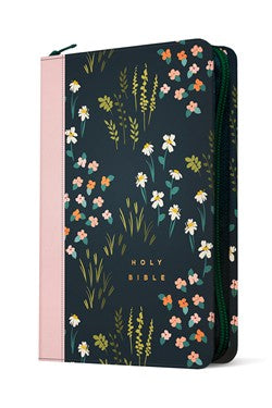 NLT Large Print Thinline Reference Zipper Bible, Filament-Enabled Edition LeatherLike, Meadow Navy & Pink , Red Letter