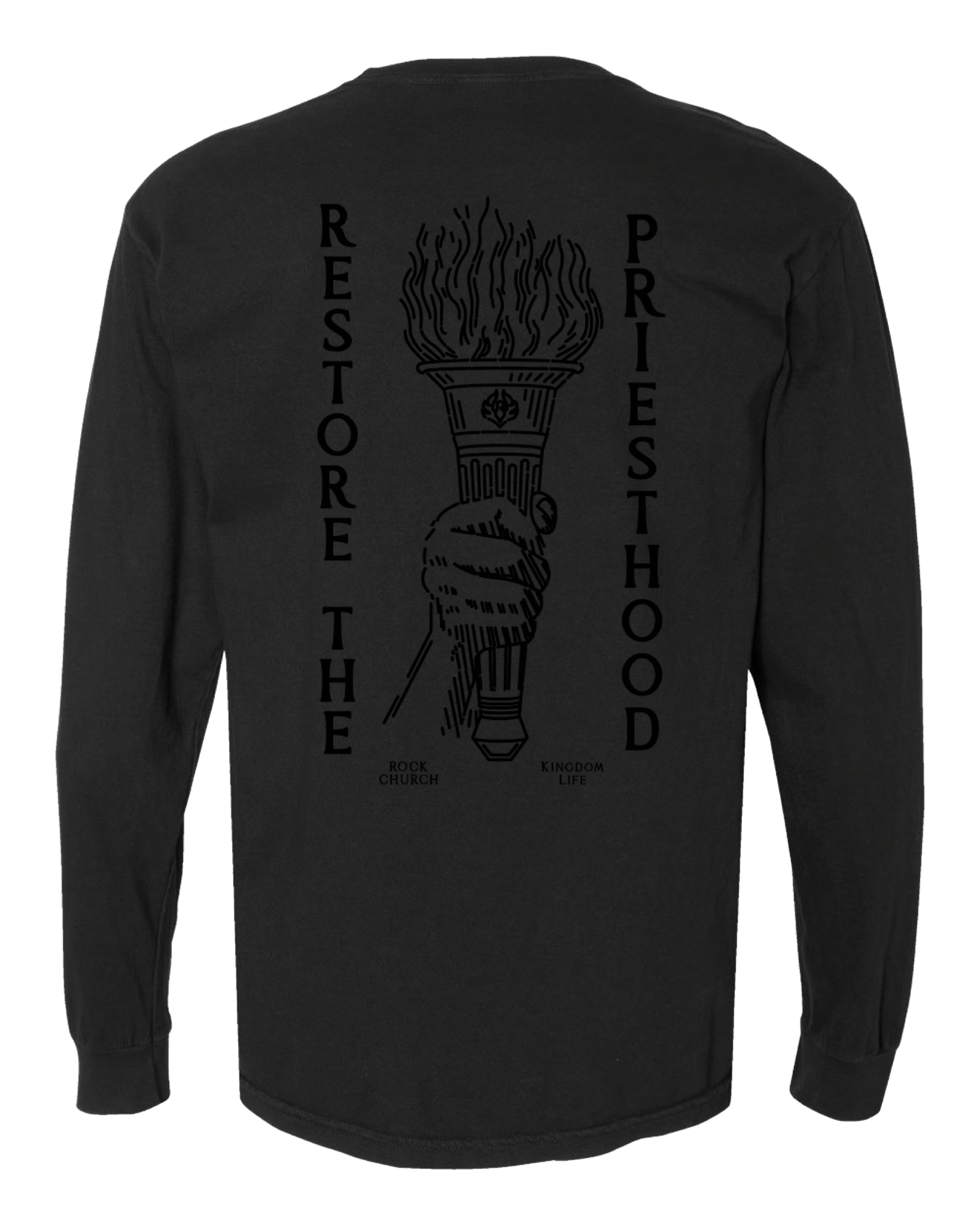 Blue Collar Flame Carriers Woven Restore the Priesthood Black Pocket Long Tee