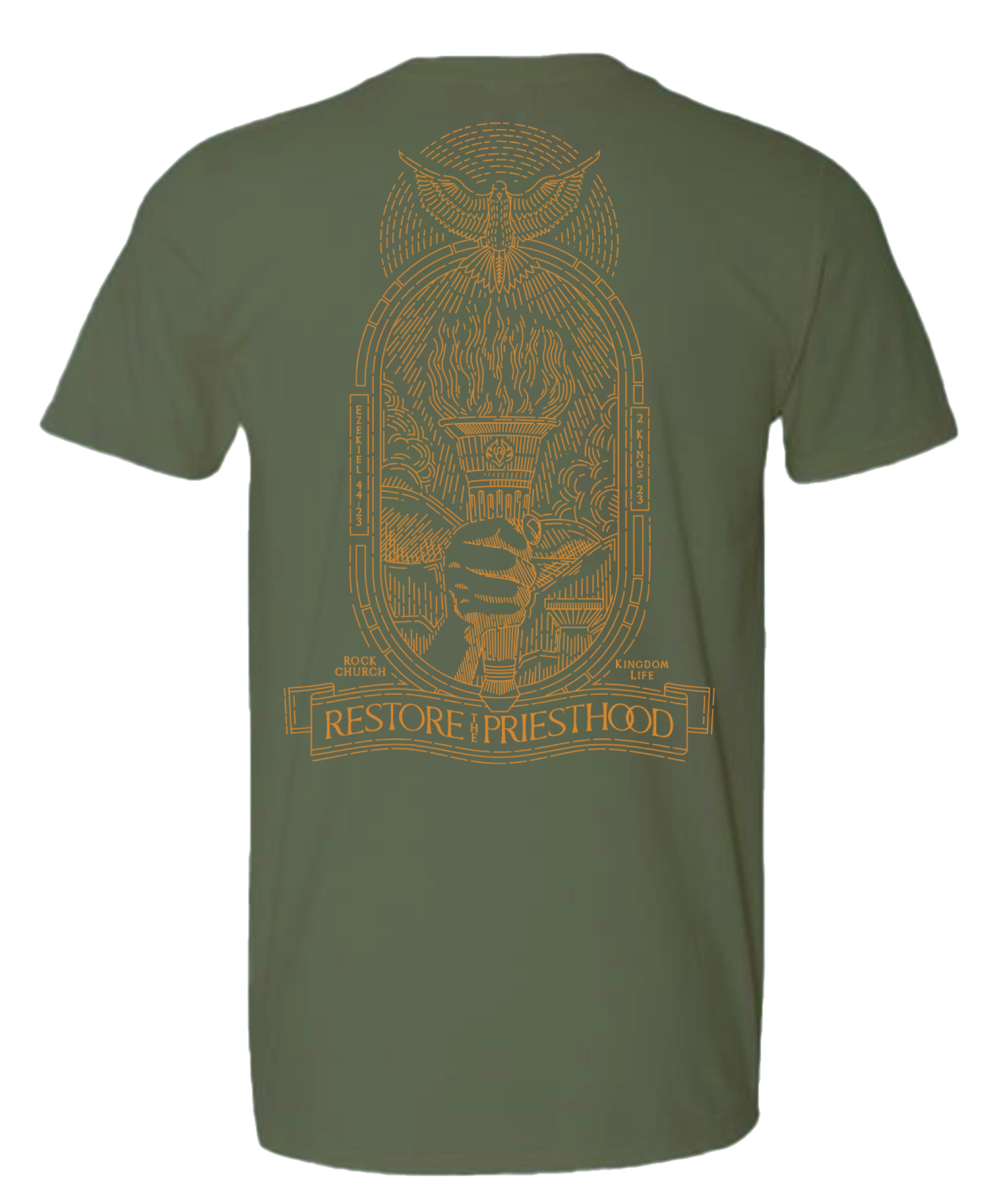Flame Carriers Restore The Priesthood Hemp Green T-Shirt