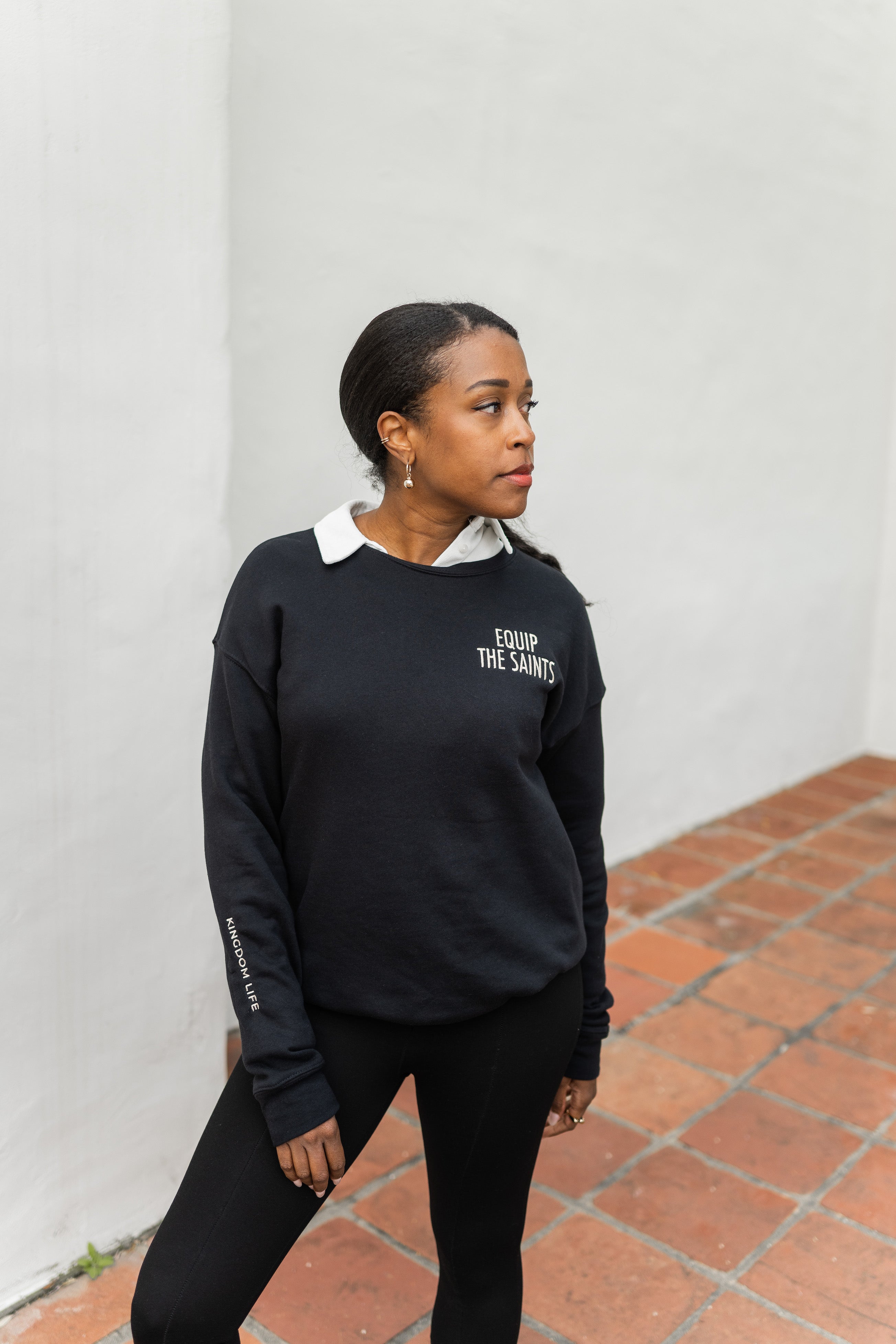 Equip the Saints Embroidered Black Crewneck