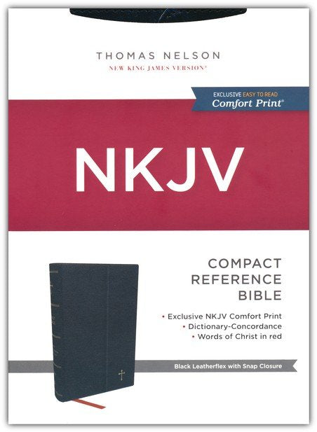 NKJV Compact Paragraph-Style Reference Bible, Comfort Print--leatherflex, black