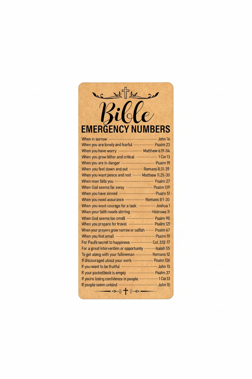 Bookmark- Bible Emergency Numbers