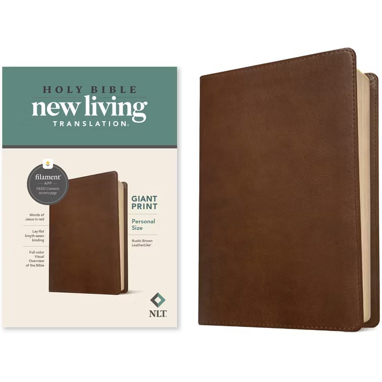 NLT Personal Size Giant Print Bible, (LeatherLike, Rustic Brown, Red Letter)