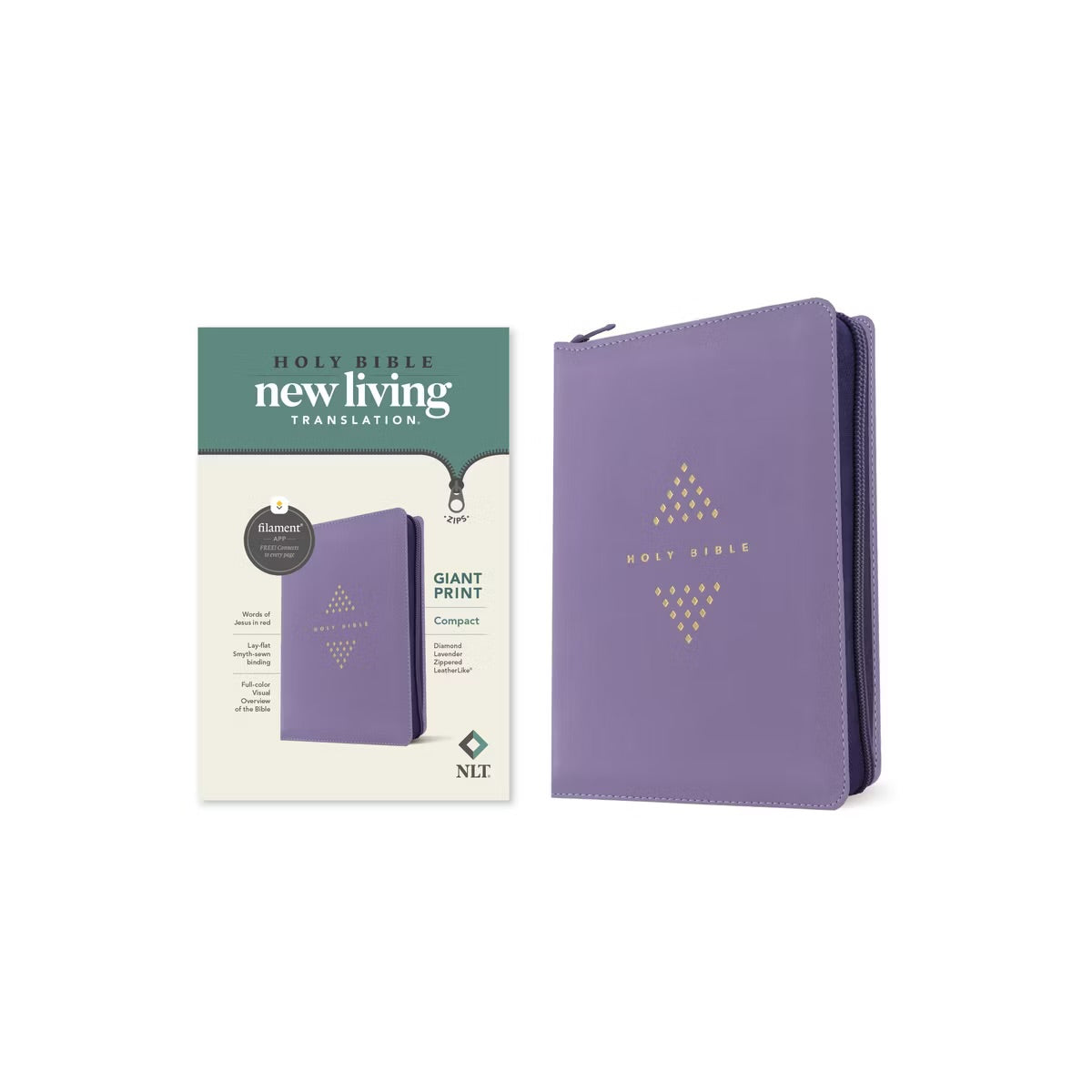 NLT Compact Giant Print Zipper Bible, Diamond Lavender
