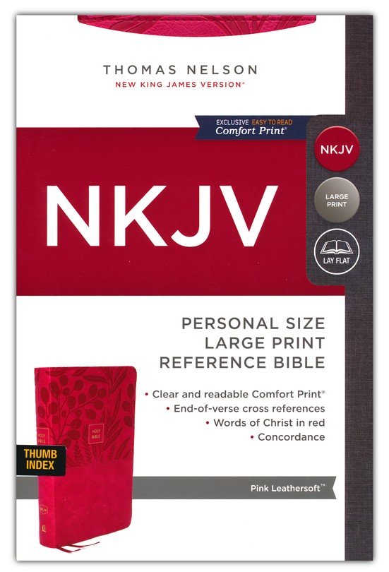 NKJV Personal-Size Large-Print Reference Bible, Comfort Print--soft leather-look, pink (indexed, red letter)