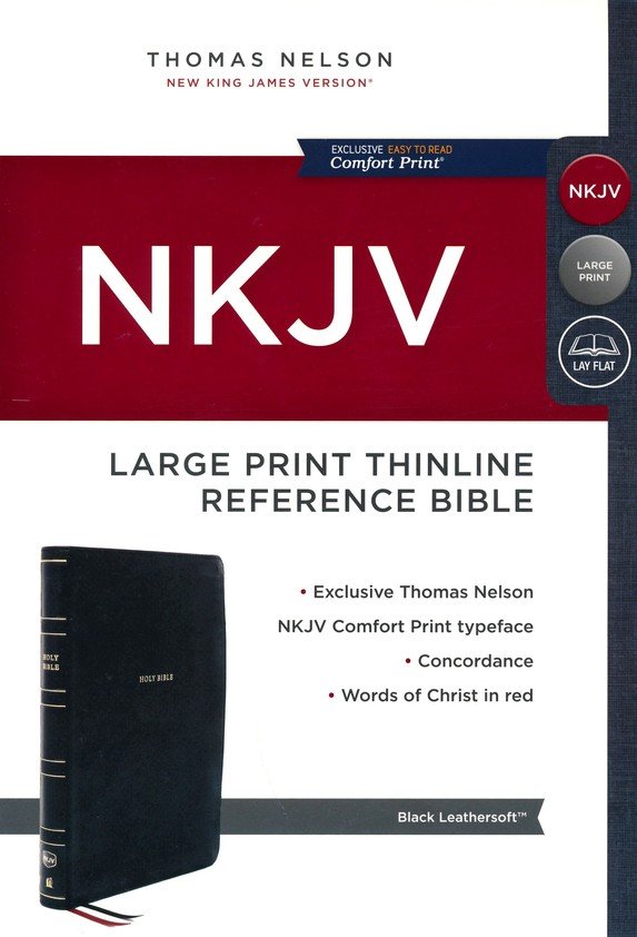 NKJV Large-Print Thinline Reference Bible, Comfort Print--soft leather-look, black