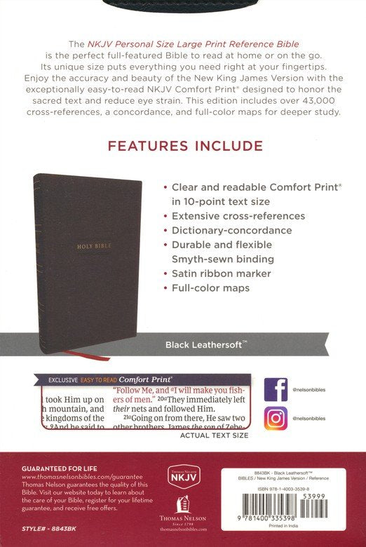NKJV Holy Bible Personal Size Large Print Reference Bible, Comfort Print--leathersoft, black