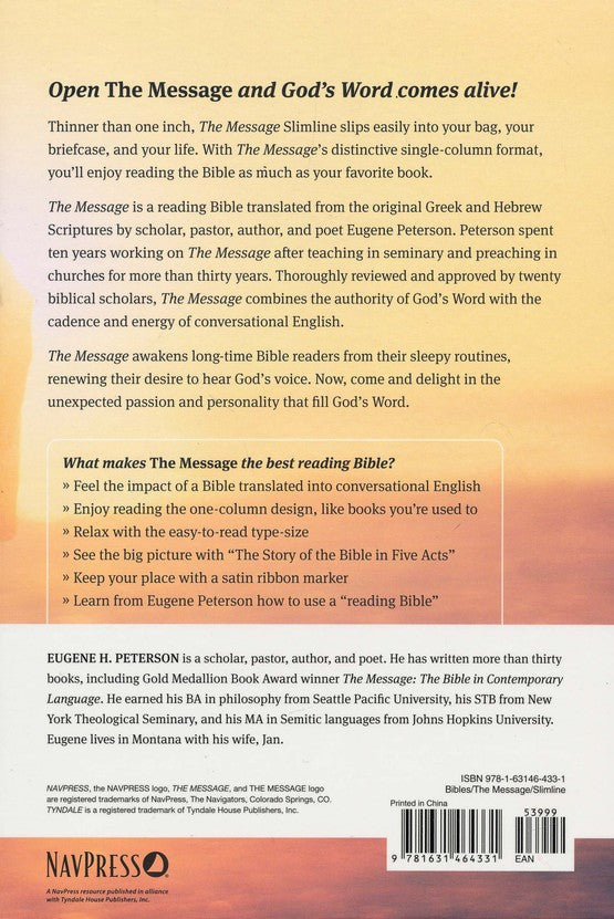 Message Slimline Bible--soft leather-look, brown By: Eugene H. Peterson