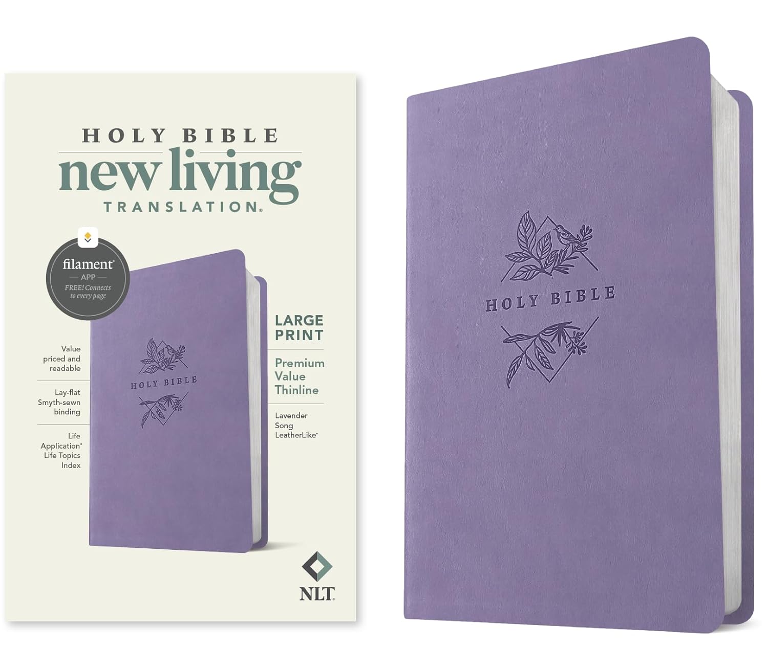 NLT Large Print Premium Value Thinline Bible, Filament Enabled Edition (Red Letter, LeatherLike, Lavender Song )