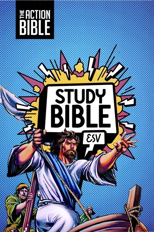 The Action Bible Study Bible ESV, Leathersoft, Blue, Full Color, Leathersoft
