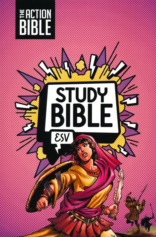The Action Bible Study Bible ESV, Leathersoft, Pink, Full Color, Leathersoft