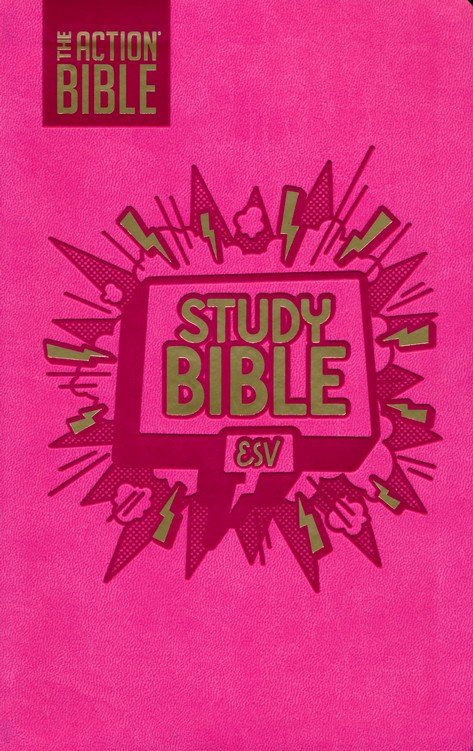The Action Bible Study Bible ESV, Leathersoft, Pink, Full Color, Leathersoft