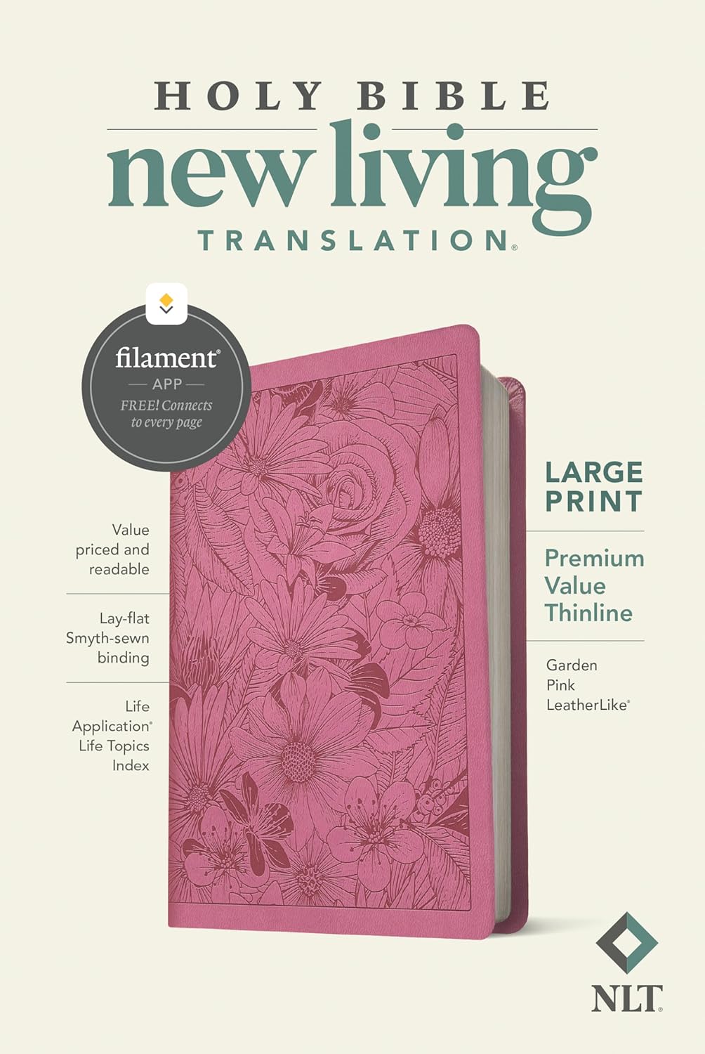 NLT Large Print Premium Value Thinline Bible, Filament Enabled Edition (Red Letter, LeatherLike, Garden Pink)