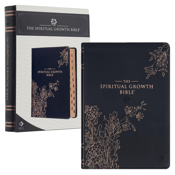 NLT Spiritual Growth Bible--soft leather-look, Midnight Blue floral