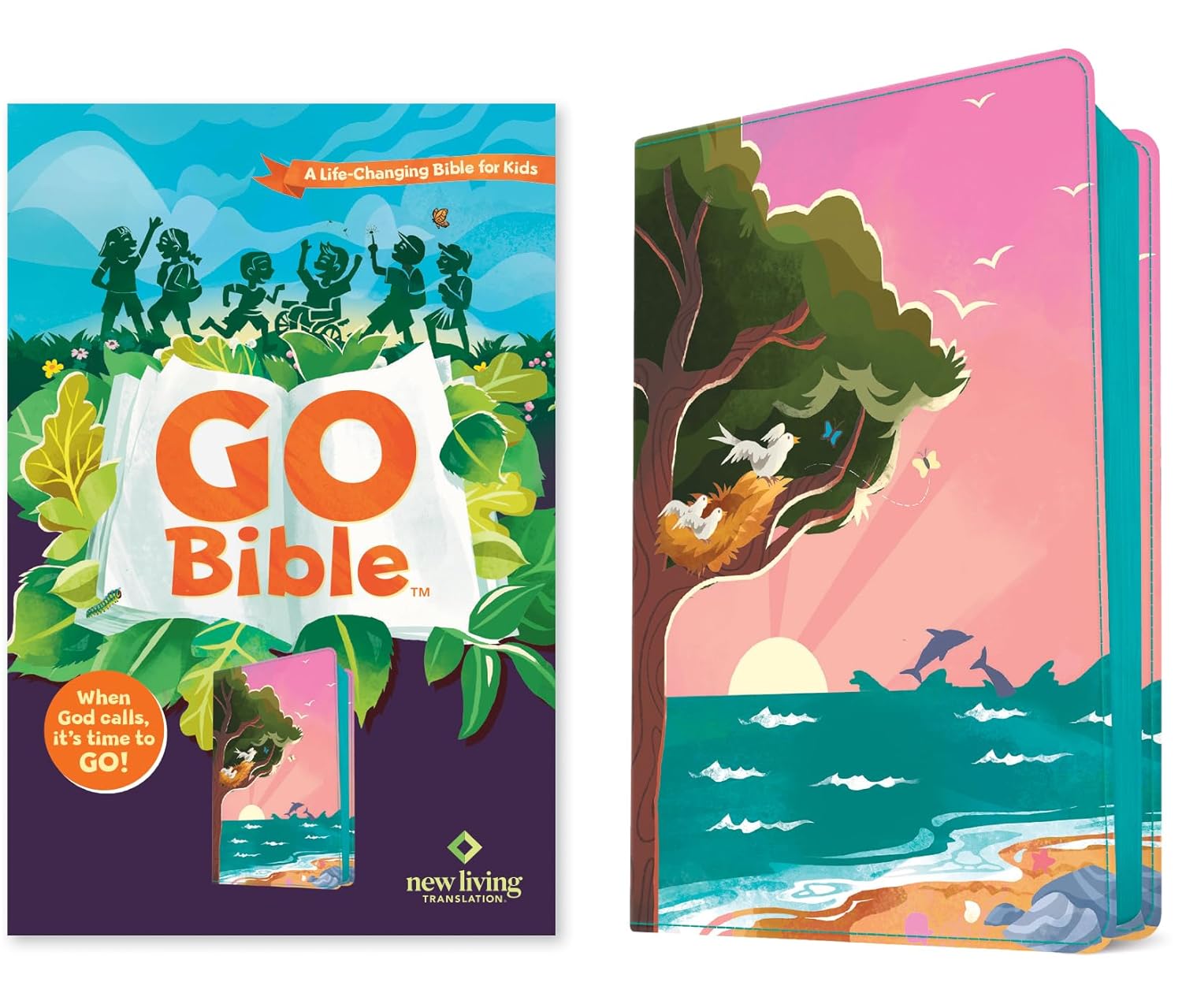 NLT GO Bible for Kids (LeatherLike, Beach Sunrise) Pink