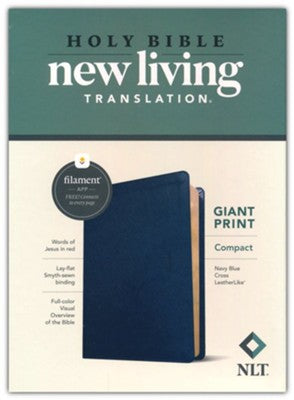 NLT Compact Giant Print Bible, Filament Enabled Edition (Red Letter, LeatherLike, Navy Blue Cross)