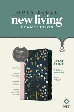 NLT Large Print Thinline Reference Zipper Bible, Filament-Enabled Edition LeatherLike, Meadow Navy & Pink , Red Letter