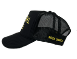 “Equip the Saints Paradox” Black Foam Trucker with Upside down lettering in yellow