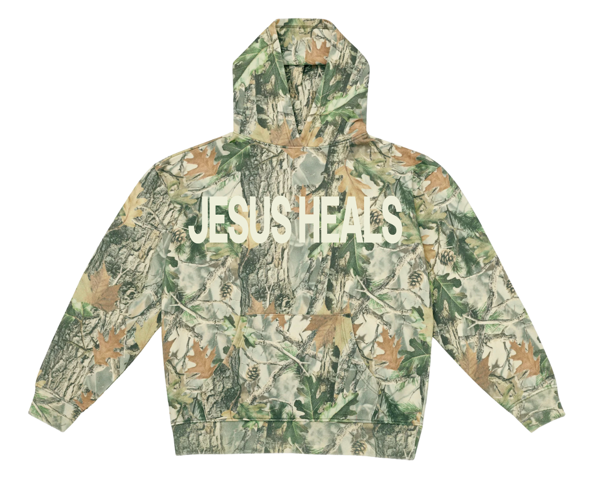 Jesus Heals Vintage Wood Camo Hoodie