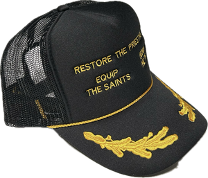 "Restore The Priesthood" Nautical Brim Black Foam Trucker