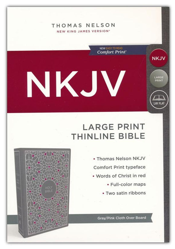 NKJV Thinline Bible Large Print, Gray and Pink, Hardcover