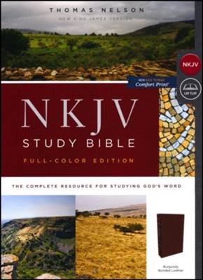 NKJV Comfort Print Full Color Study Bible, Bonded Leather, Burgundy