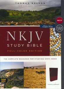 NKJV Comfort Print Full Color Study Bible, Imitation Leather, cranberry, indexed