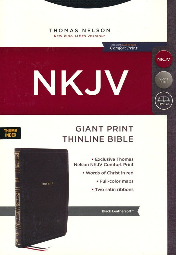 NKJV Giant-Print Thinline Bible, Comfort Print--soft leather-look, black (indexed, red letter)