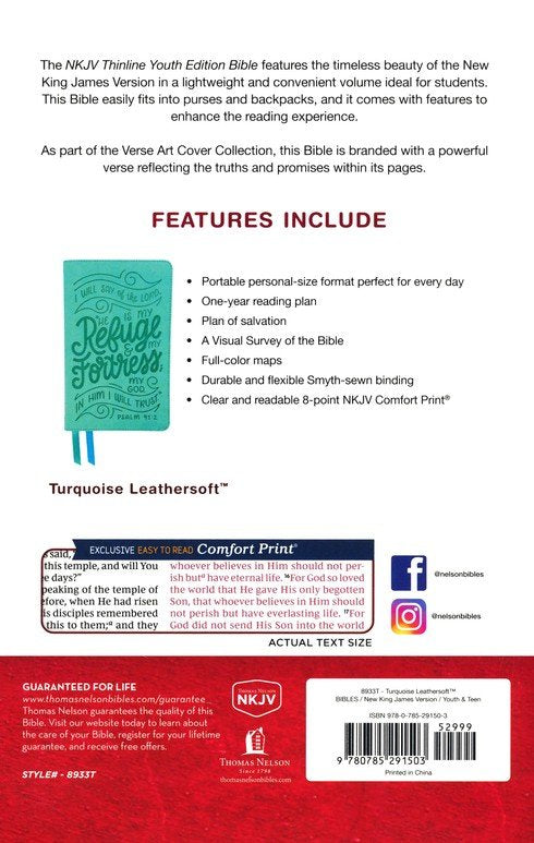 NKJV, Thinline Youth Edition Bible, Verse Art Cover Collection, Leathersoft, Red Letter, Comfort Print
