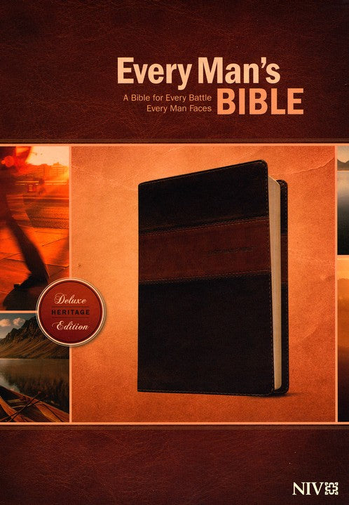 Every Man's Bible NIV, Deluxe Heritage Edition, TuTone (LeatherLike, Brown/Tan) – Study Bible for Men with Study Notes, Book Introductions, and 44 Charts Imitation Leather