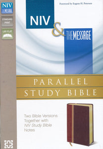 NIV & The Message Parallel Study Bible Personal Size, Italian Duo-Tone, Dark Caramel/Black Cherry