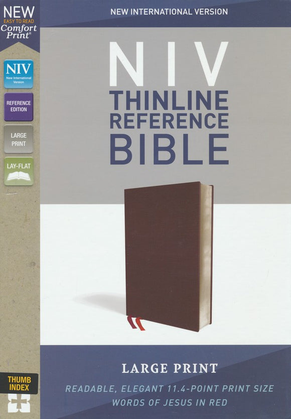 NIV Comfort Print Thinline Reference Bible, Large Print, Bonded Leather, Burgundy, Indexed
