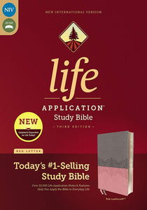 NIV Life Application Study Bible, Third Edition--soft leather-look, gray/pink
