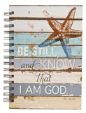 Christian Art Gifts Large Hardcover Notebook/Journal | Be Still and Know – Psalm 46:10 Bible Verse | Coastal Beach Inspirational Wire Bound Spiral Notebook w/192 Lined Pages, 6” x 8.25”