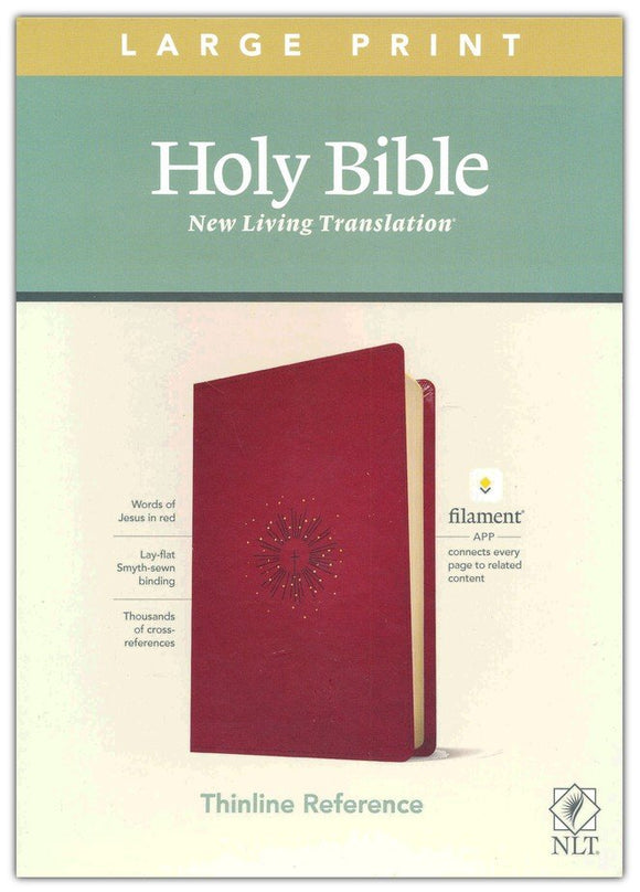 NLT Large Print Thinline Reference Holy Bible (Red Letter, LeatherLike, Aurora Cranberry): Includes Free Access to the Filament Bible App Delivering Study Notes, Devotionals, Worship Music, and Video Imitation Leather – Large Print