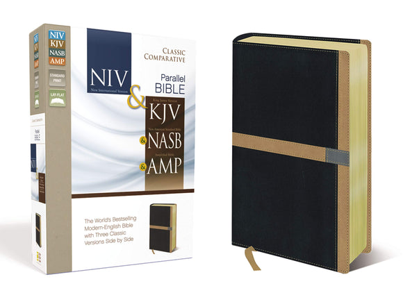NIV, KJV, NASB, Amplified, Classic Comparative Parallel Bible, Leathersoft, Black/Tan: NIV and KJV and NASB and Amplified