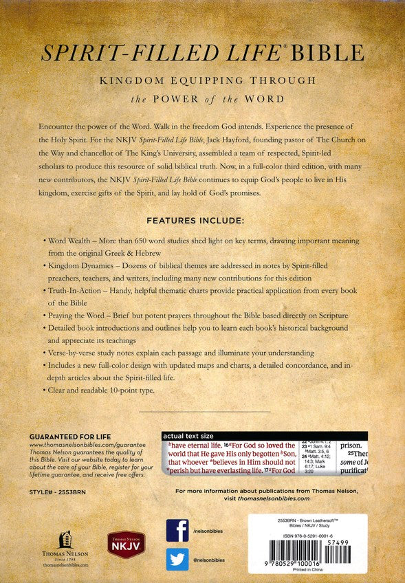 NKJV, Spirit-Filled Life Bible, Third Edition, Leathersoft, Brown, Red Letter Edition, Comfort Print: Kingdom Equipping Through the Power of the Word Imitation Leather
