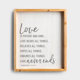 Love Is Patient - I Corinthians 13 - Framed Wooden Wall Art