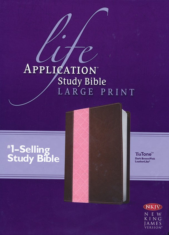 NKJV Life Application Study Bible 2nd Edition, Large Print TuTone Leatherlike Brown/Pink