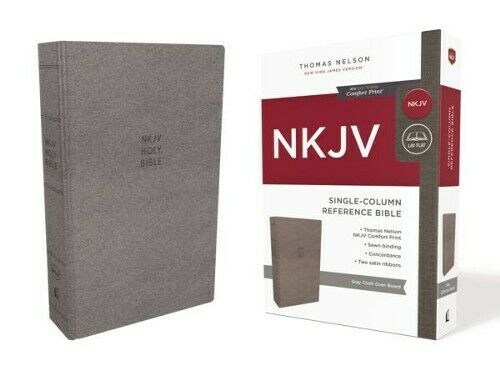 NKJV Comfort Print Single-Column Reference Bible, Cloth Over Board, Gray